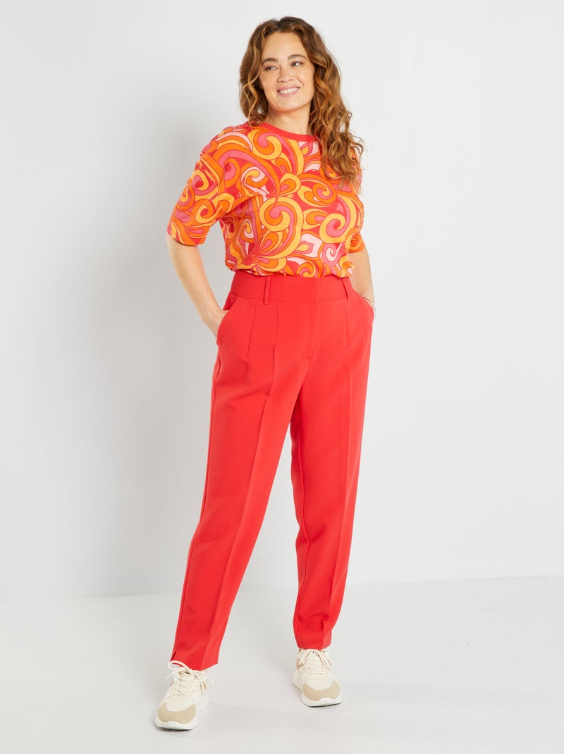 Pantalon cigarette uni rouge - Kiabi