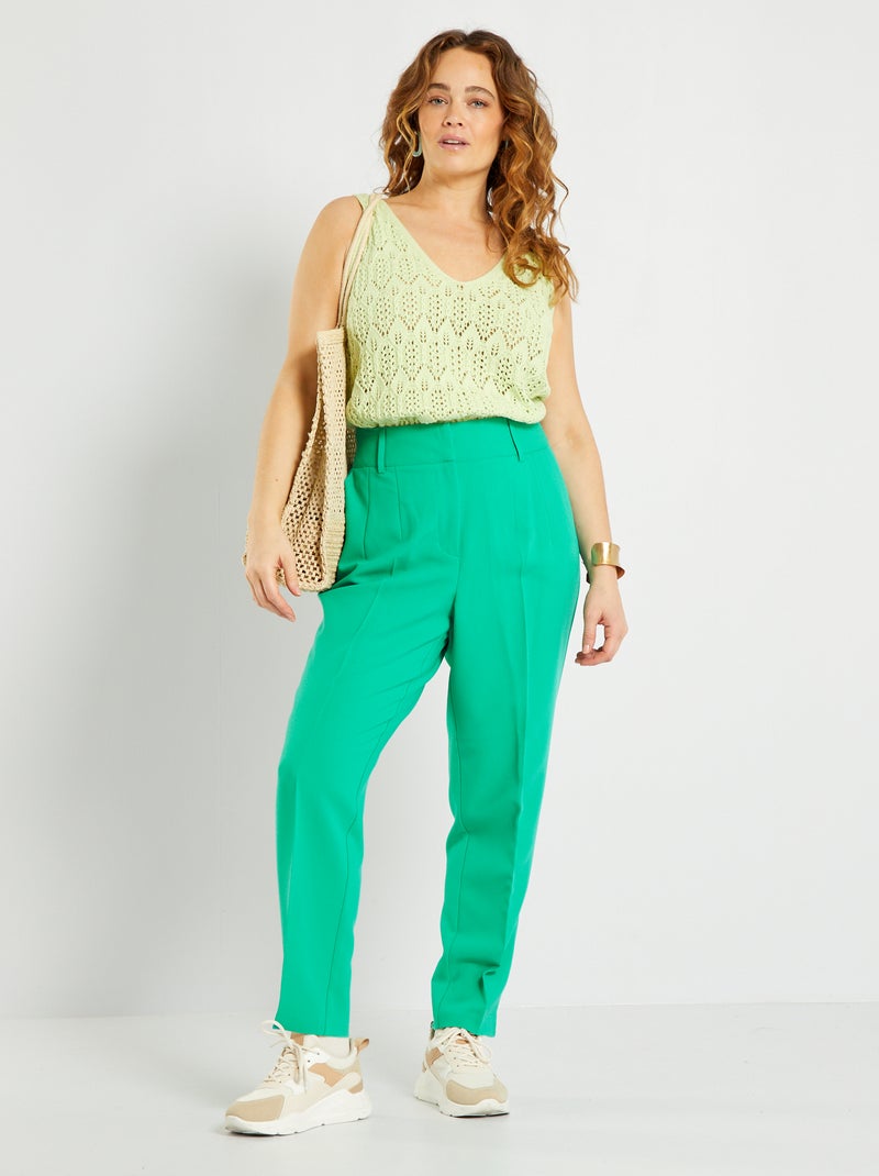 Pantalon cigarette uni Vert - Kiabi