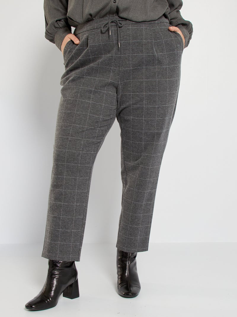 Pantalon city coupe jogging gris/carreaux - Kiabi