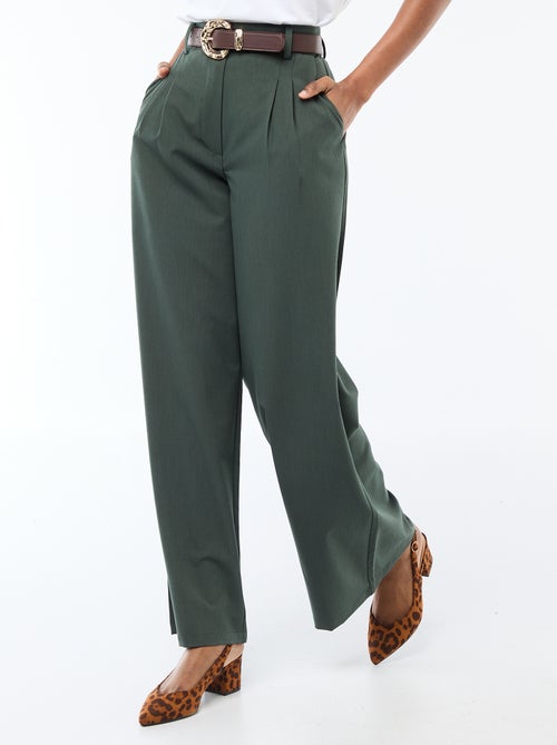 Pantalon city coupe large avec ceinture - Kiabi