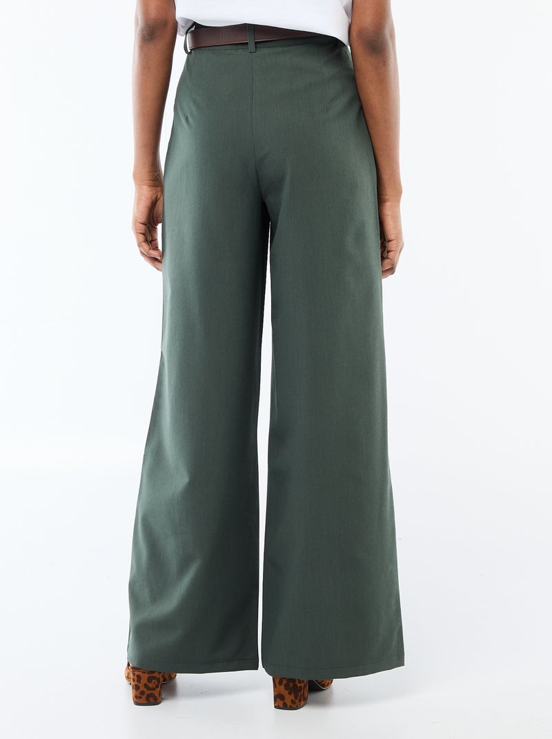Pantalon city coupe large avec ceinture Vert - Kiabi