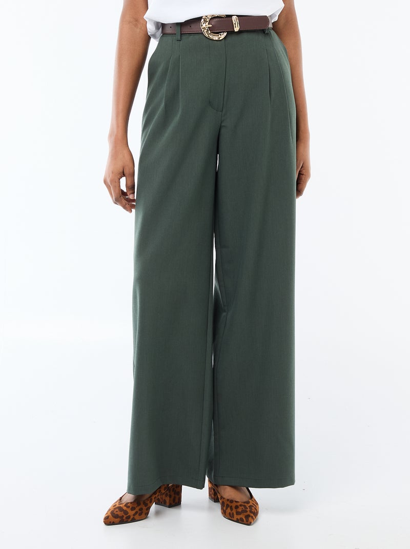 Pantalon city coupe large avec ceinture Vert - Kiabi