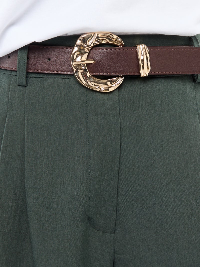 Pantalon city coupe large avec ceinture Vert - Kiabi