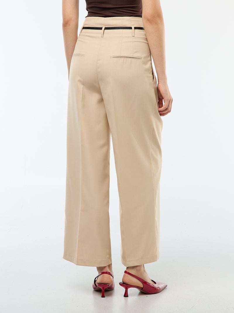 Pantalon city coupe large avec fine ceinture Beige - Kiabi