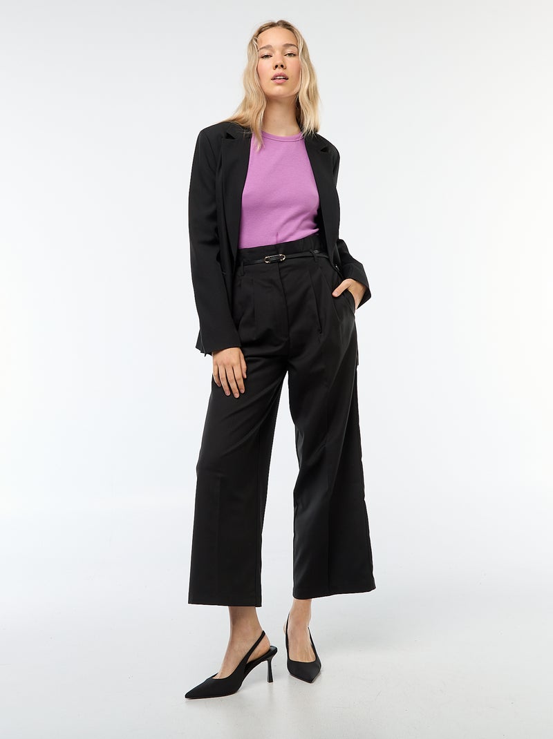 Pantalon city coupe large avec fine ceinture Noir - Kiabi