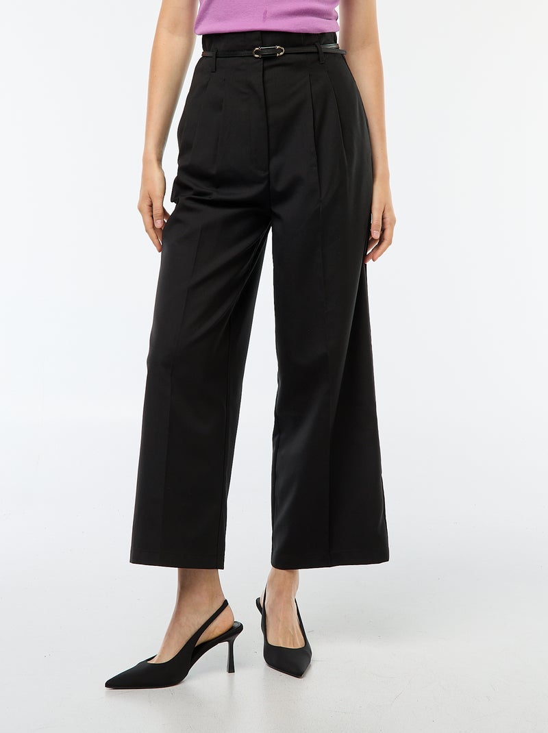 Pantalon city coupe large avec fine ceinture Noir - Kiabi