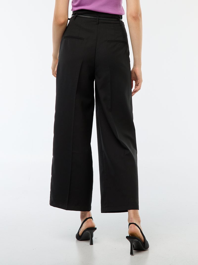 Pantalon city coupe large avec fine ceinture Noir - Kiabi