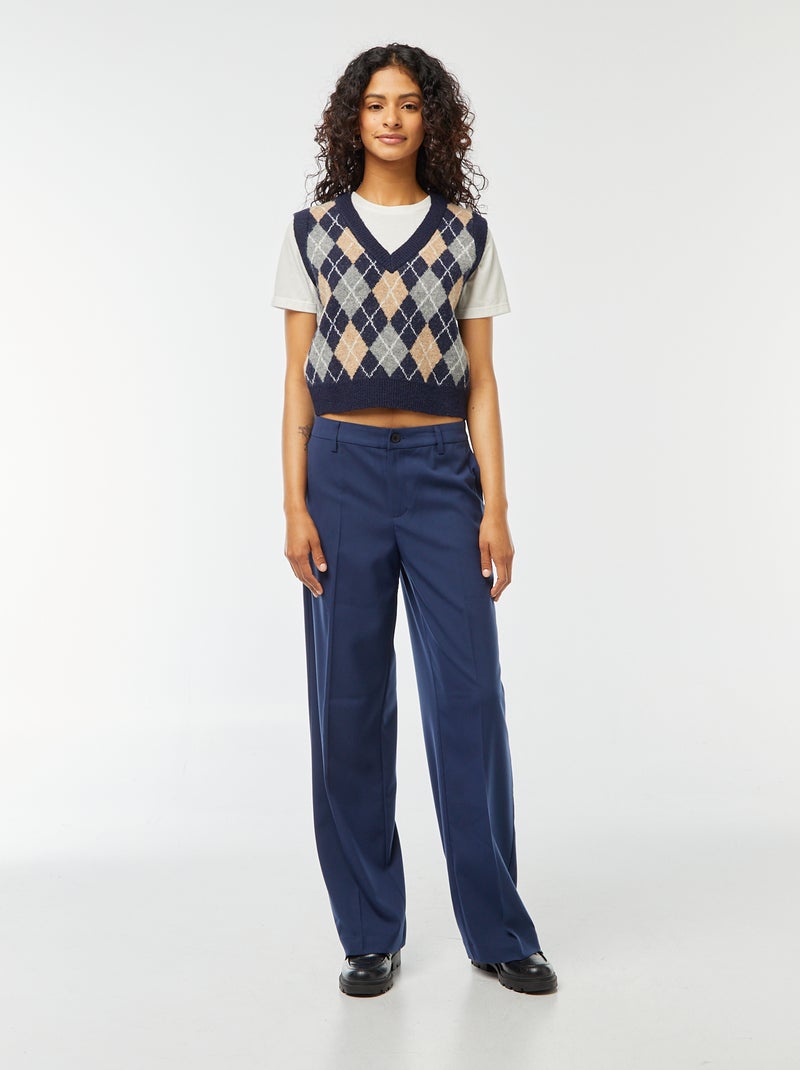 Pantalon city large à pinces Bleu marine - Kiabi