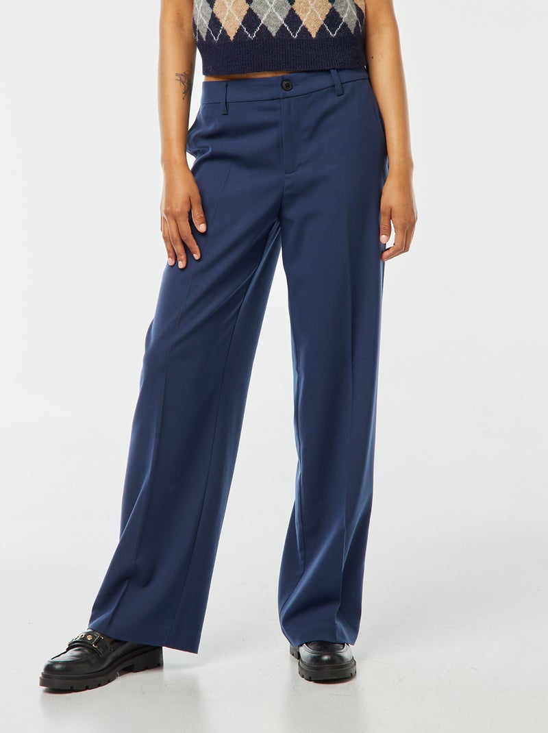 Pantalon city large à pinces Bleu marine - Kiabi