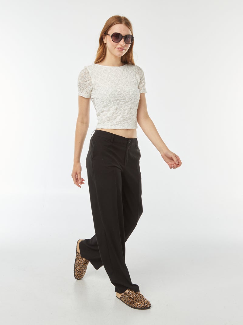 Pantalon city large à pinces Noir - Kiabi