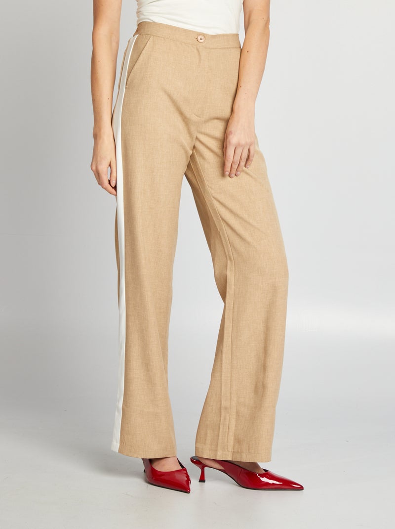 Pantalon city large avec bandes sur les côtés BEIGE - Kiabi