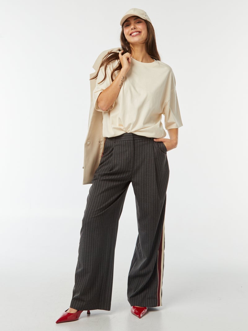 Pantalon city large Gris rayé - Kiabi