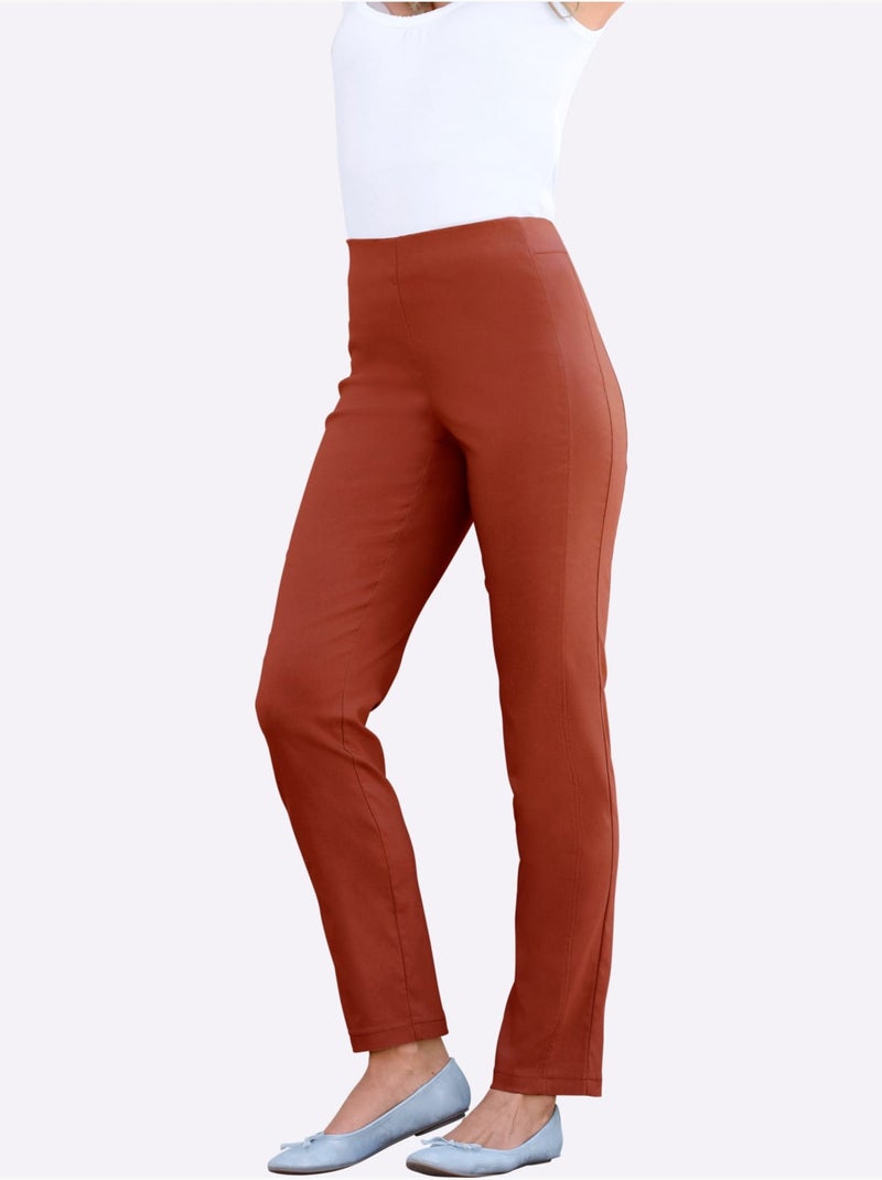 Pantalon classique uni à large ceinture élastique et effet affinant - Taille courte - Witt Marron noisette - Kiabi