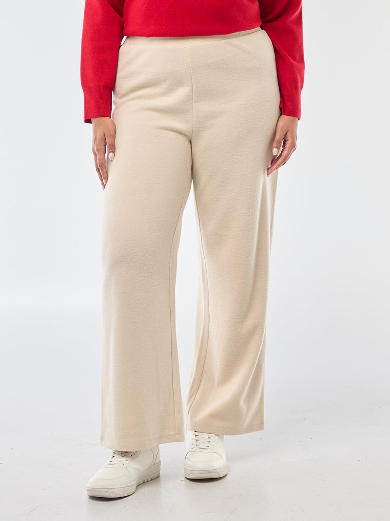 Pantalon confort en maille côtelée Beige - Kiabi