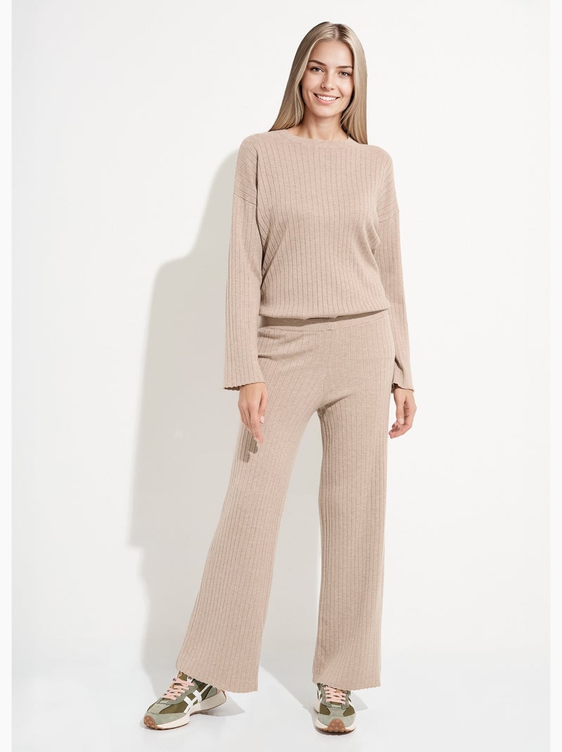 Pantalon confort, maille cotes plates - AFIBEL Beige - Kiabi