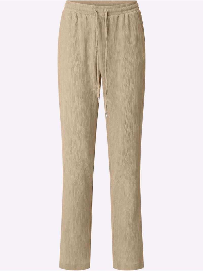 Pantalon confortable à ceinture élastique avec poches latérales - Taille courte - Moda Vilona Beige - Kiabi