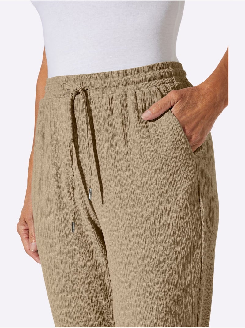 Pantalon confortable à ceinture élastique avec poches latérales - Taille courte - Moda Vilona Beige - Kiabi