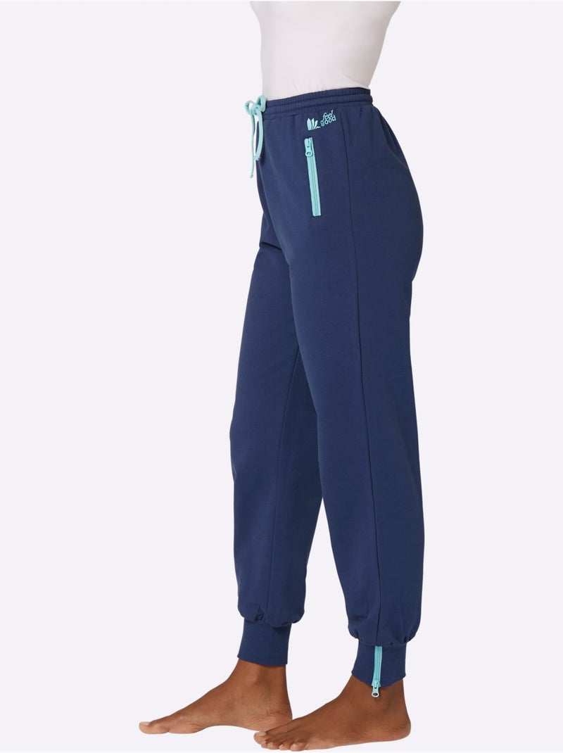 Pantalon confortable avec ceinture élastique et glissières contrastées - Taille standard - Witt Bleu Vert - Kiabi