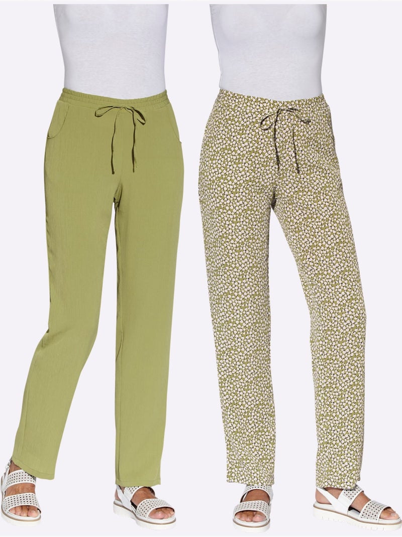 Pantalon confortable avec ceinture élastique et poches latérales - Taille standard - Witt Blanc Vert - Kiabi