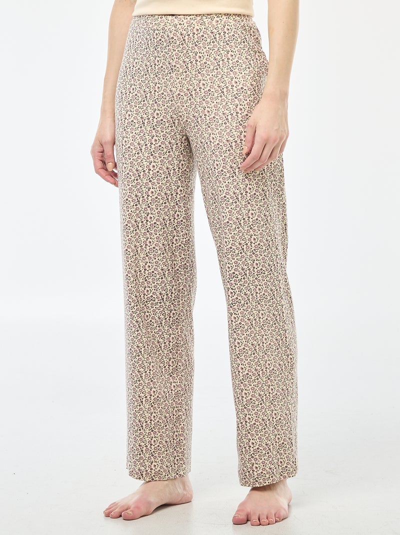 Pantalon côtelé de nuit all-over 'fleur' Blanc - Kiabi