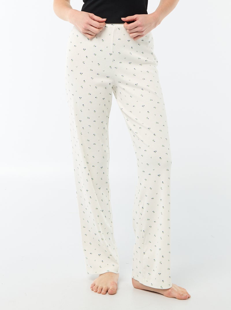 Pantalon côtelé de nuit all-over 'fleur' Blanc - Kiabi