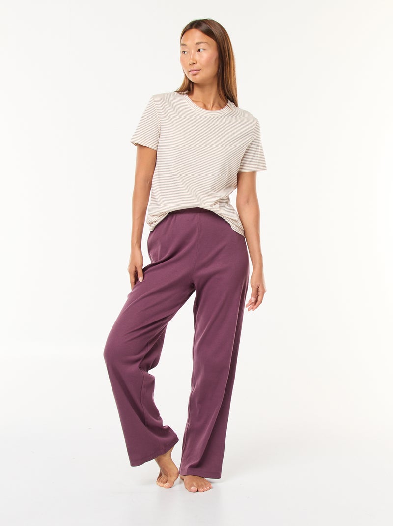 Pantalon côtelé de nuit Violet - Kiabi