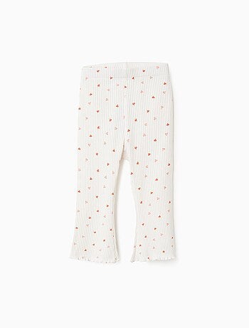 Pantalon Côtelé Fleuri à Bordures Ondulées