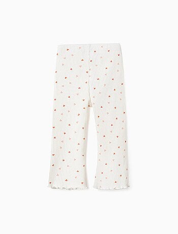 Pantalon Côtelé Fleuri à Bordures Ondulées