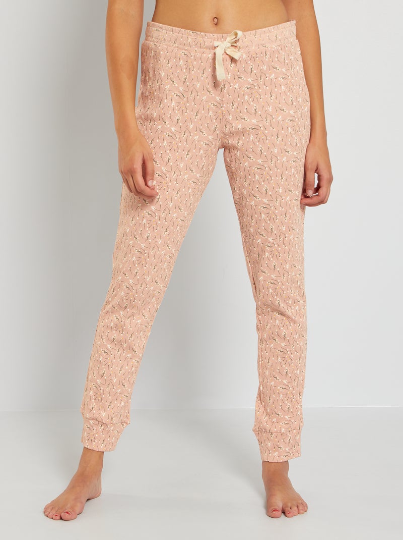 Pantalon côtelé imprimé vieux rose - Kiabi