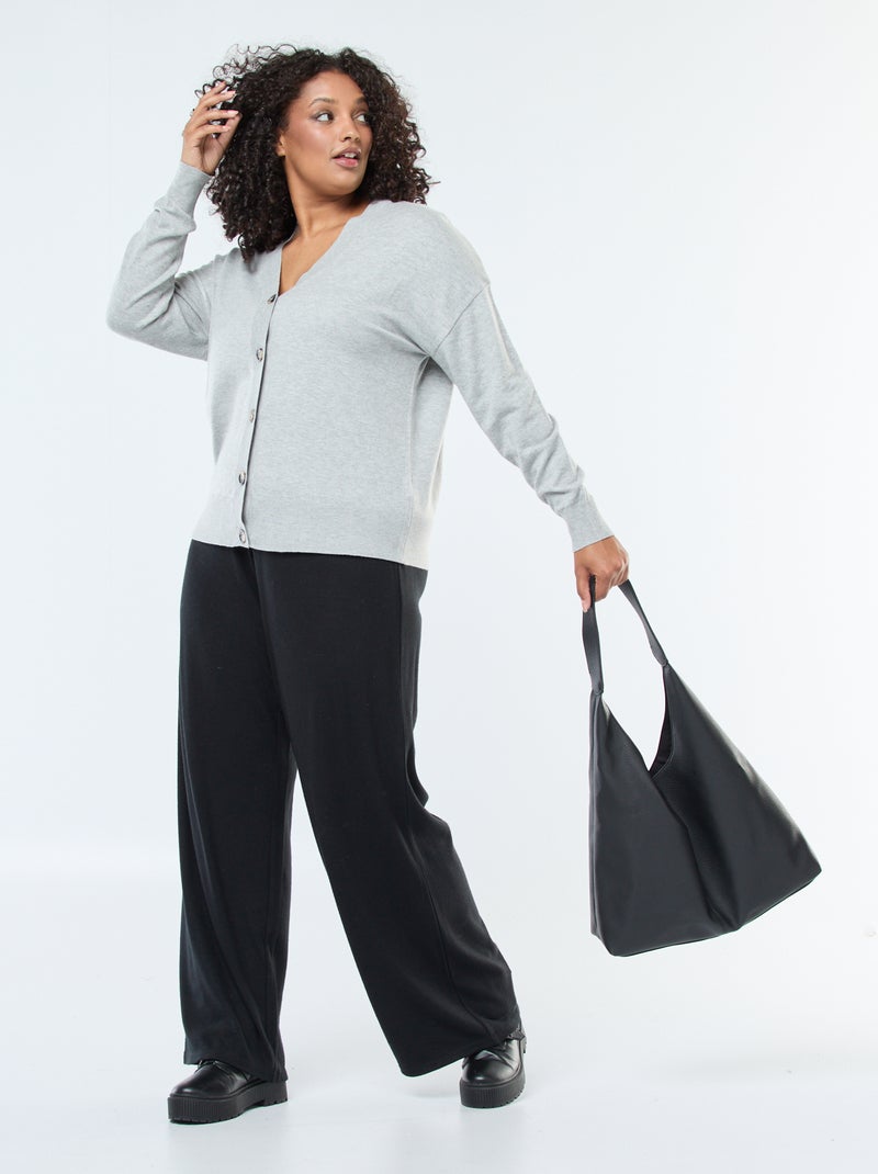 Pantalon côtelé large uni Noir - Kiabi