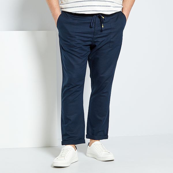 Pantalon Coton Et Lin Grande Taille Homme Bleu Marine Kiabi