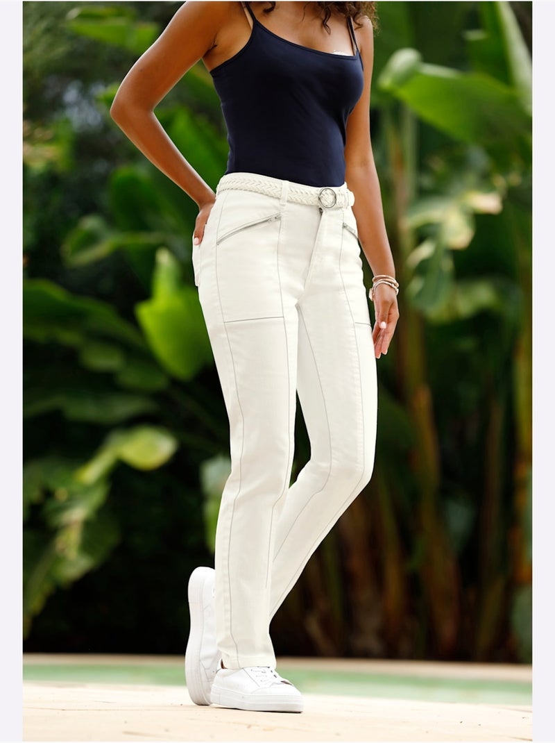 Pantalon coton extensible confortable - taille standard - helline Ecru - Kiabi