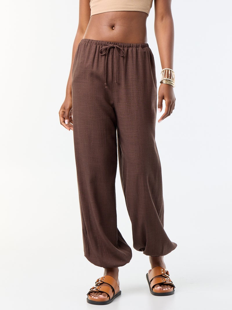 Pantalon coupe balloon uni avec 2 poches Marron - Kiabi