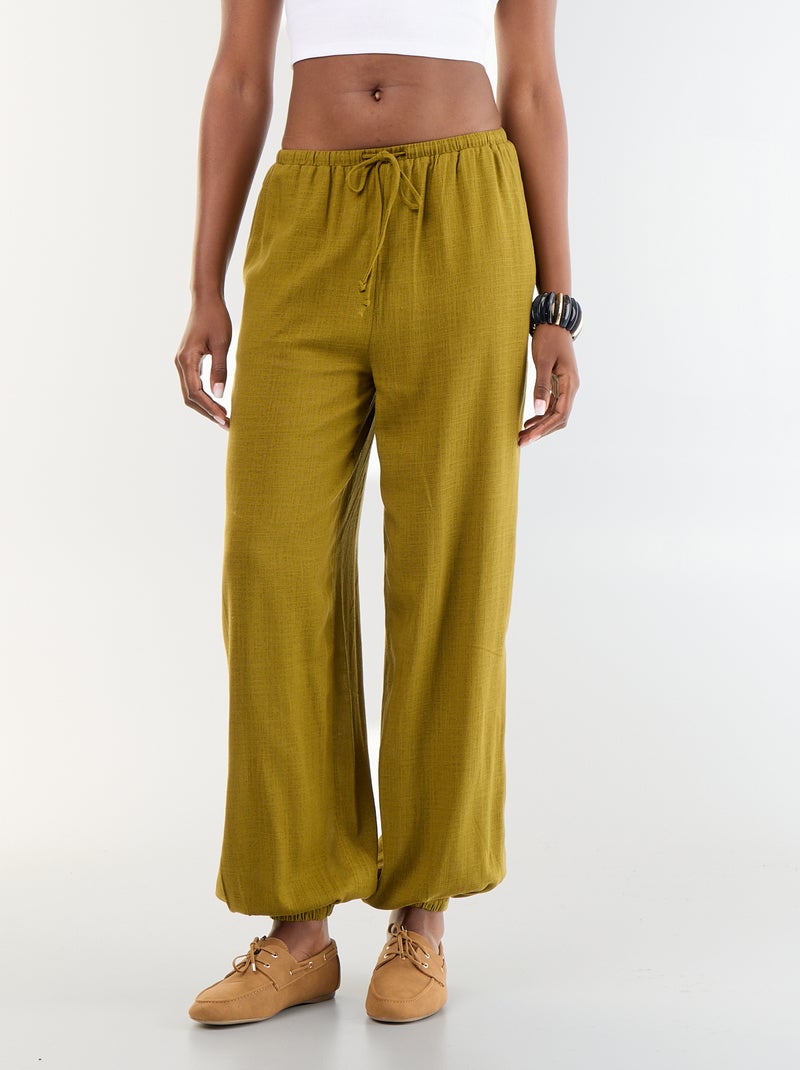 Pantalon coupe balloon uni avec 2 poches Vert - Kiabi