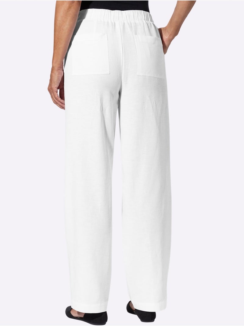 Pantalon coupe décontractée avec ceinture élastique et poches - Taille courte - Moda Vilona Blanc - Kiabi