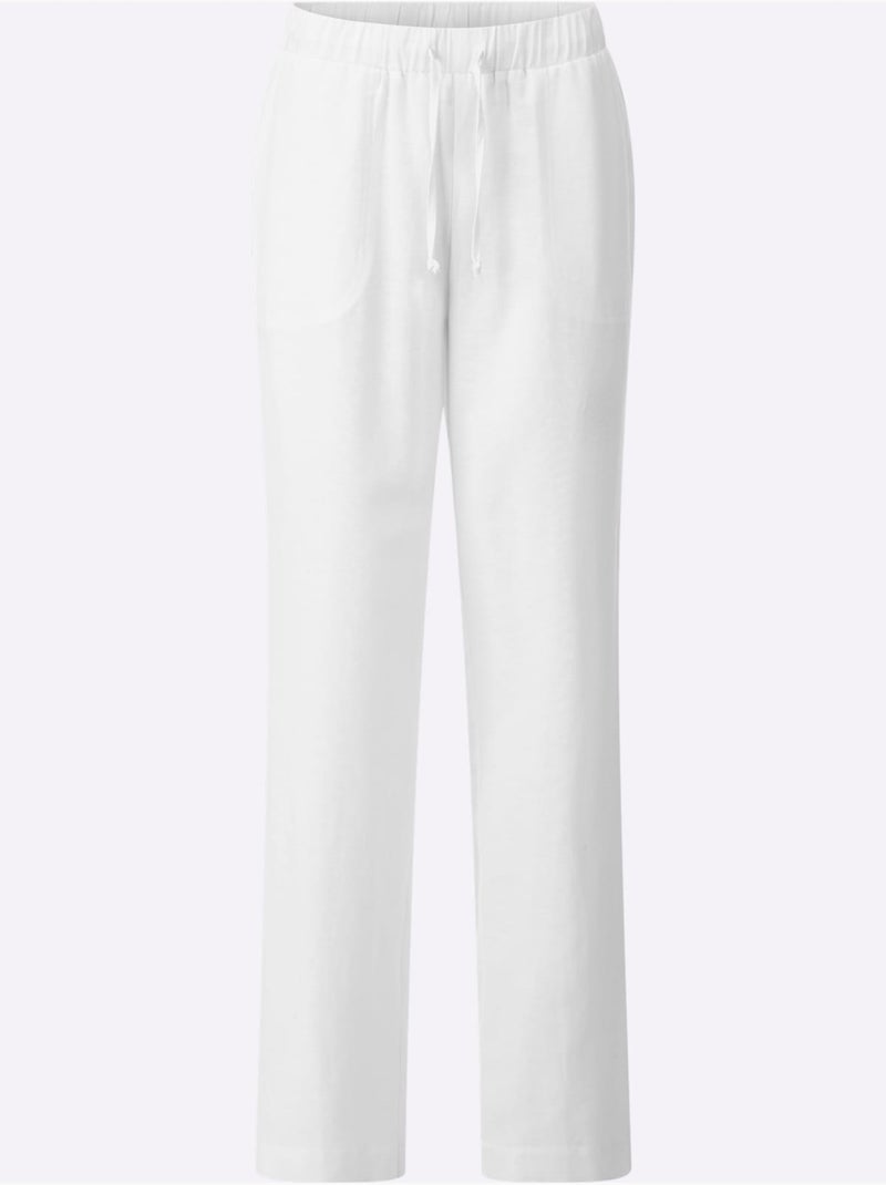 Pantalon coupe décontractée avec ceinture élastique et poches - Taille courte - Moda Vilona Blanc - Kiabi