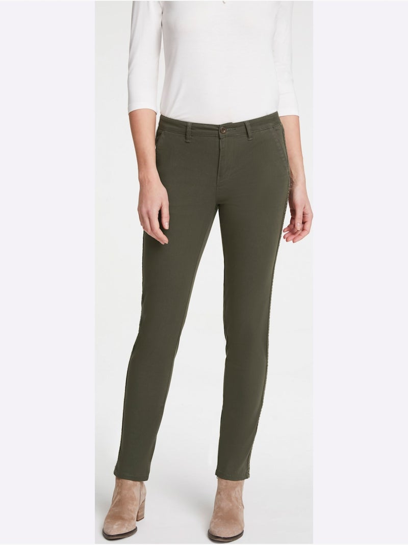 Pantalon coupe droite avec ceinture glissière et poches fendues - Taille standard - Helline Vert olive - Kiabi