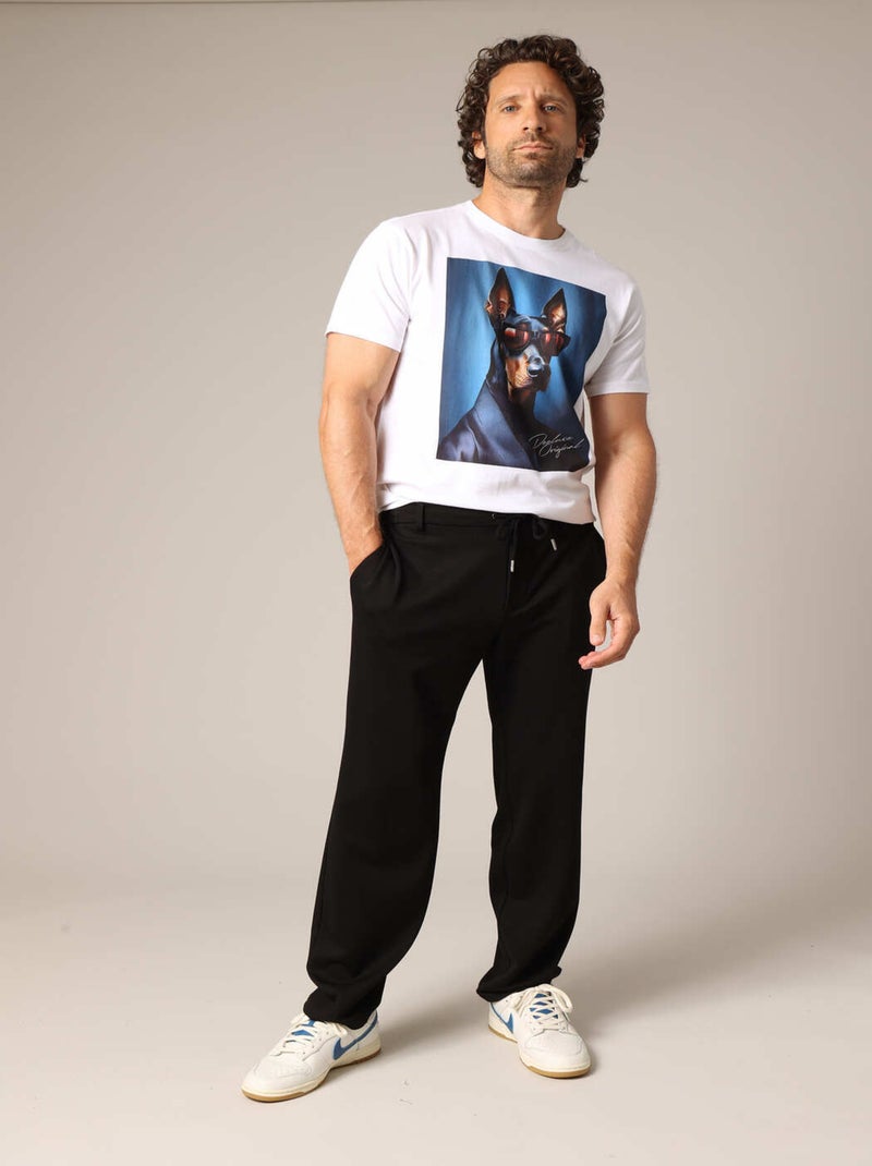Pantalon coupe droite avec taille élastiquée et cordon de serrage 'Deeluxe' Noir - Kiabi