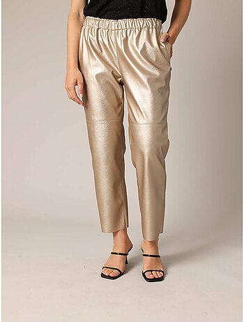 Pantalon coupe droite effet cuir métallisé 'deeluxe'