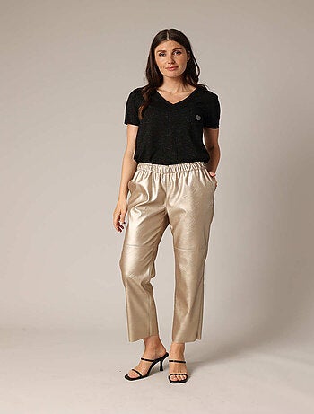 Pantalon coupe droite effet cuir métallisé 'Deeluxe'