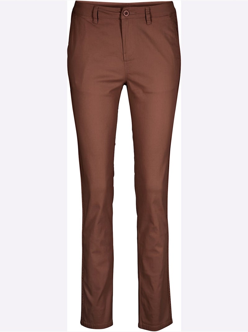 Pantalon coupe droite en tissu stretch avec poches fendues - Taille standard - Helline Marron cappuccino - Kiabi