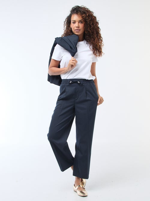 Pantalon coupe large à la taille élastiquée + liens à nouer - Kiabi