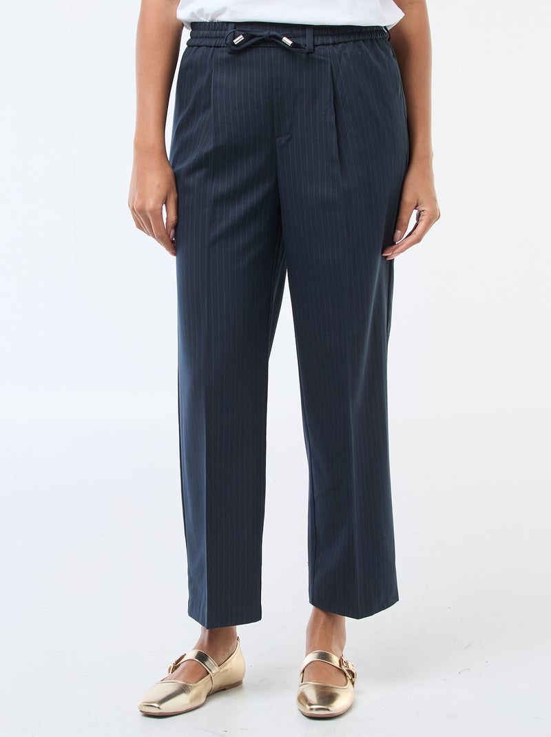 Pantalon coupe large à la taille élastiquée + liens à nouer Bleu - Kiabi