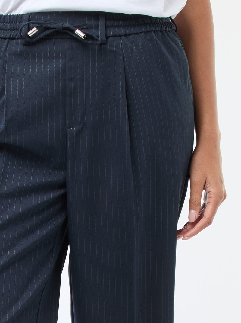 Pantalon coupe large à la taille élastiquée + liens à nouer Bleu - Kiabi