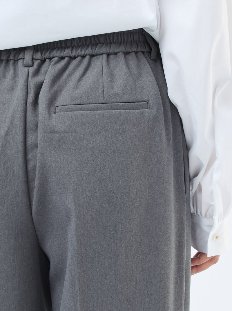 Pantalon coupe large à la taille élastiquée + liens à nouer Gris - Kiabi