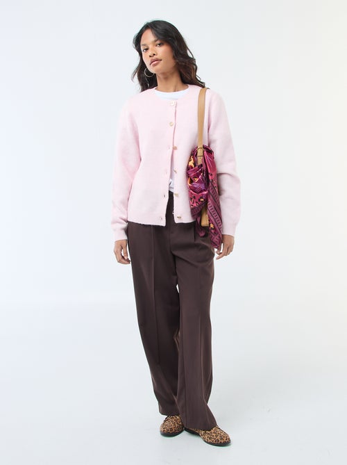 Pantalon coupe large à la taille élastiquée + liens à nouer - Kiabi