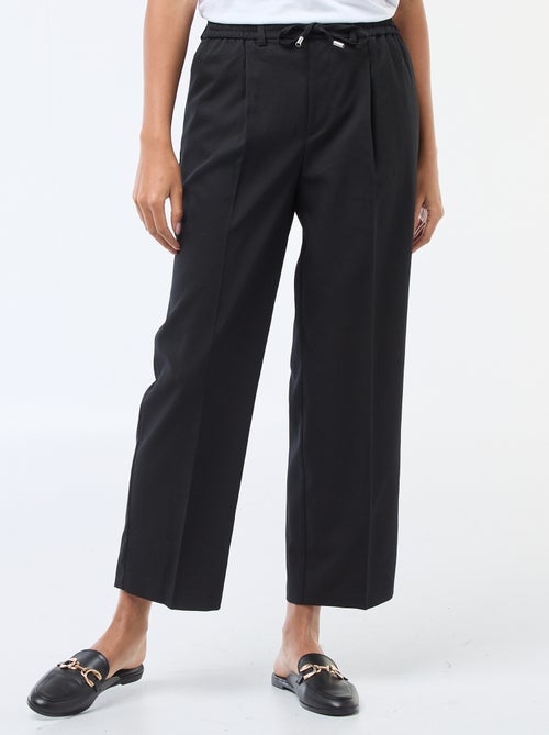 Pantalon coupe large à la taille élastiquée + liens à nouer - Kiabi
