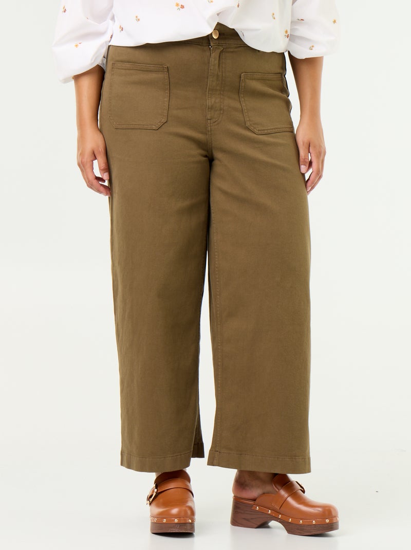 Pantalon coupe large / wide leg taille standard Kaki - Kiabi