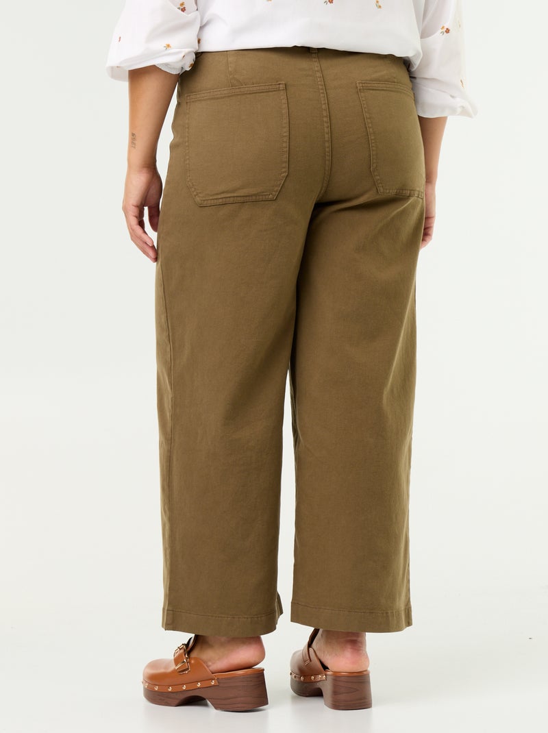 Pantalon coupe large / wide leg taille standard Kaki - Kiabi