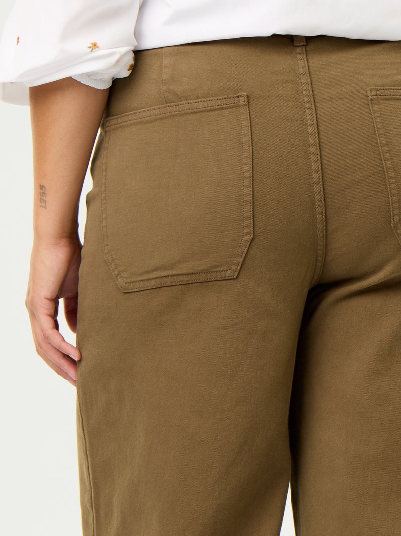 Pantalon coupe large / wide leg taille standard Kaki - Kiabi